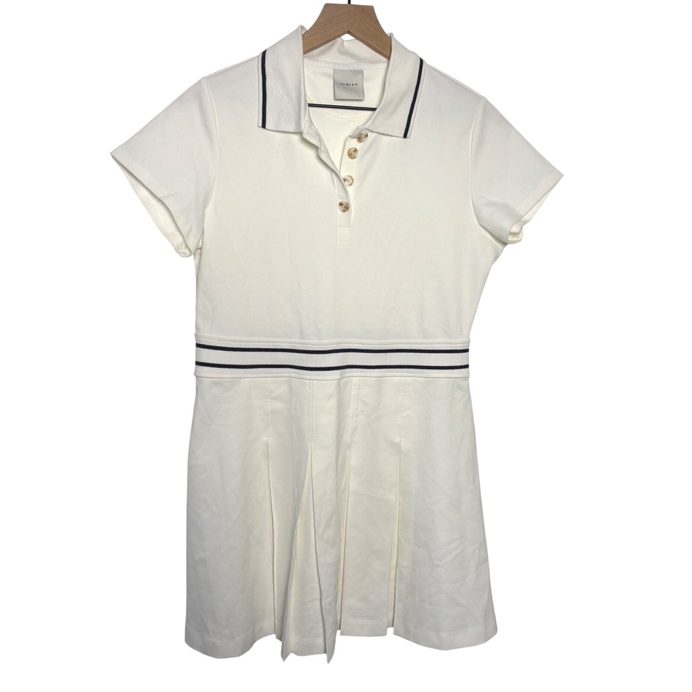 Varley Amar Tennis Dress White Pleated Midweight Pique Large